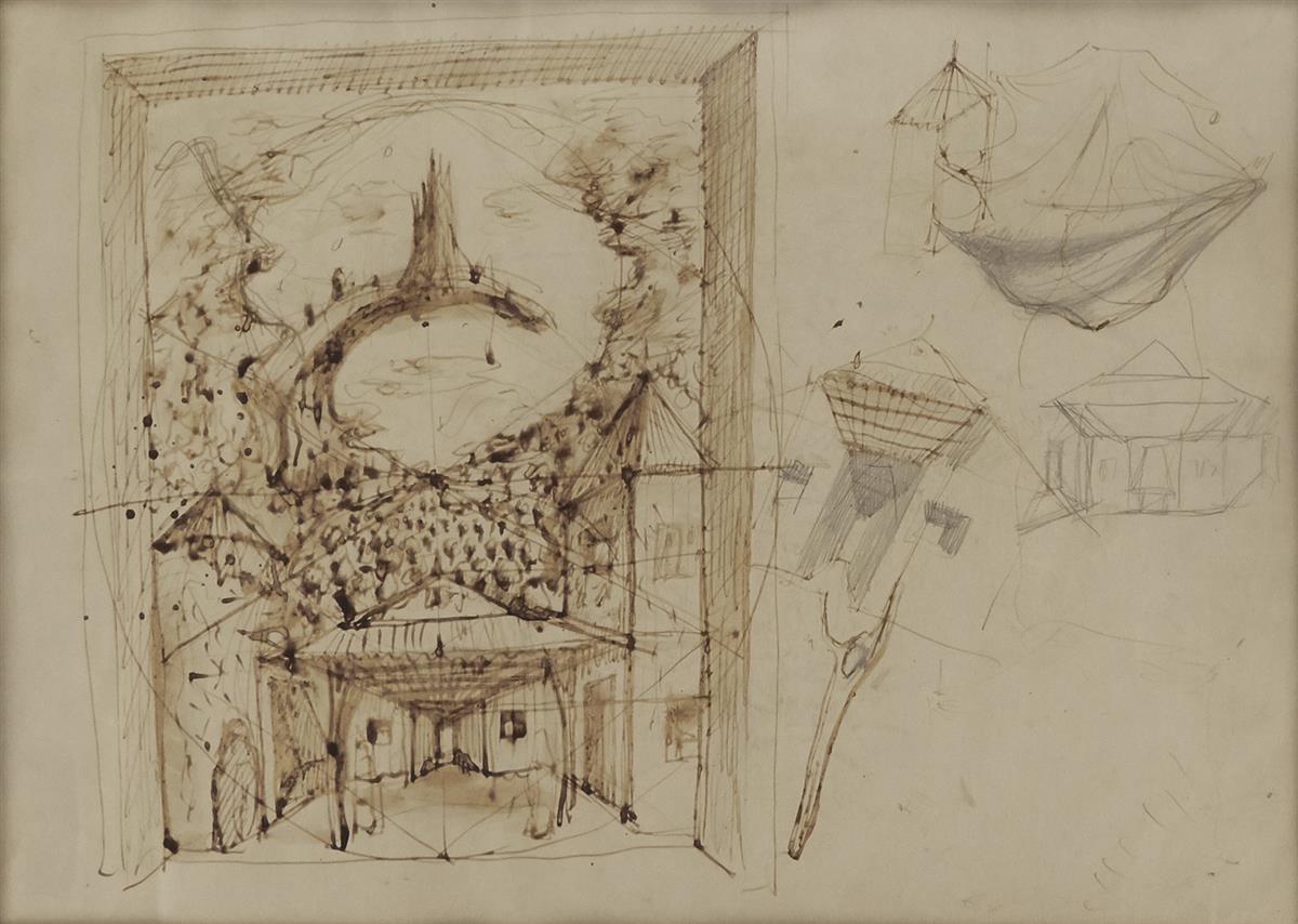 PAVEL TCHELITCHEW. Set design for an unidentified production, possibly for Orpheus  [THEATER]